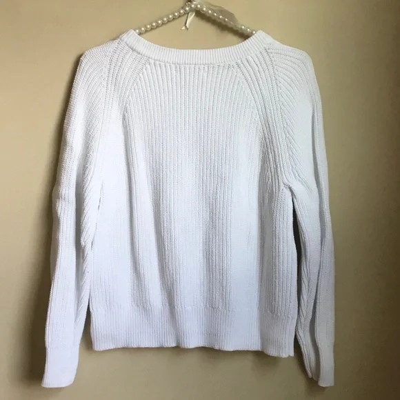 J. Crew White Organic Cotton Fisherman Knit Sweater Medium - Picture 7 of 11